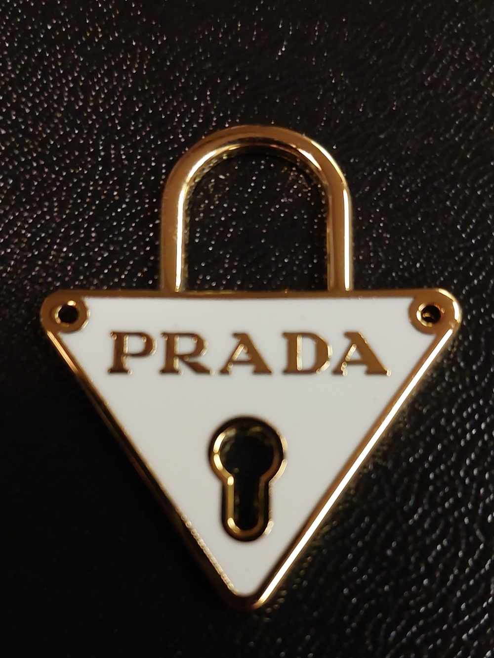 Prada White and Gold Triangle Padlock Charm Pendant
